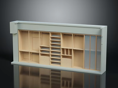 Light Tone Modular Storage Cabinet With Open Shelves Drawers And Glass Doors Design 3d model