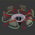 Modern Transparent Tech Devices With Colorful Connecting Wires In Circular Arrangement Around Central Hub