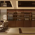 Elegant Wine Store Interior With Wooden Wine Racks Glassware Various Wines And Cozy Tables