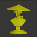 Character Bust Wearing Red Wide Brimmed Hat And Blue Shirt On White Base