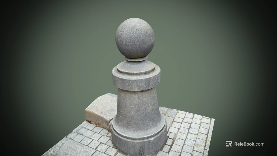 Gray Stone Pillar With Spherical Top And Square Base On Square Stone Tiles 3d model