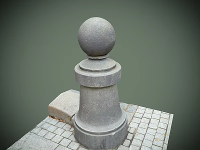 Gray Stone Pillar With Spherical Top And Square Base On Square Stone Tiles 3d model