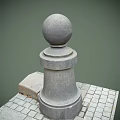 Gray Stone Pillar With Spherical Top And Square Base On Square Stone Tiles 3d model