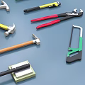 Industrial Tools Collection With Hammers Wrenches Pliers And Saws On Blue Background