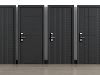 Modern Black Security Doors With Varied Textures And Smart Lock Systems 3d model