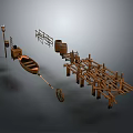 Wooden Scenery Construction Set With Boat Fence Barrel Lamppost And Plank Structures