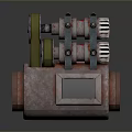 Mechanical Device With Rusty Metal Base Green Wheels Silver Cylinders And Red Indicator Lights 3d model