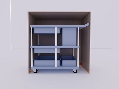 Mobile Blue Storage Cabinet With Open Shelves Drawers And Wheels 3d model