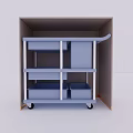 Mobile Blue Storage Cabinet With Open Shelves Drawers And Wheels