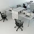 Modern Office Desks With White Dividers Laptops Black Chairs Blue Walls And Light Wooden Floor