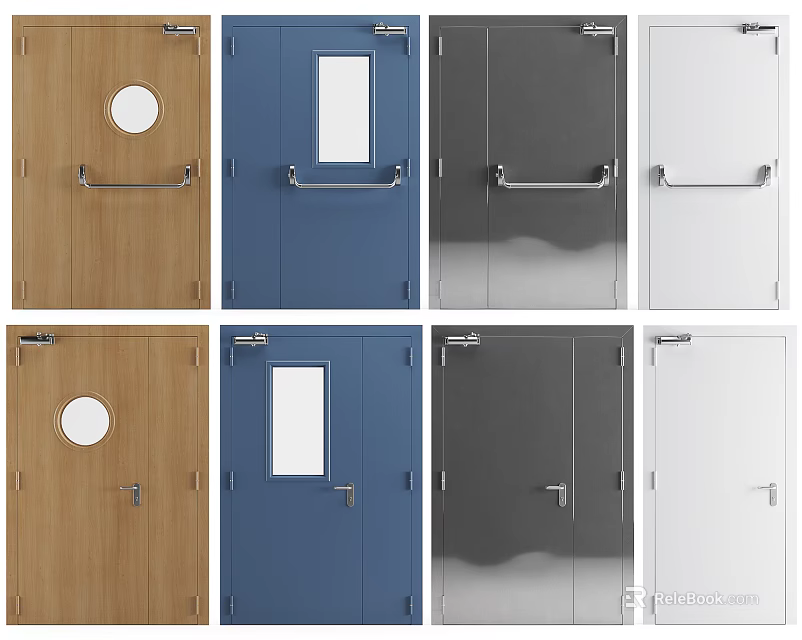Various Interior Doors With Different Colors And Window Designs For Home Use 3d model 