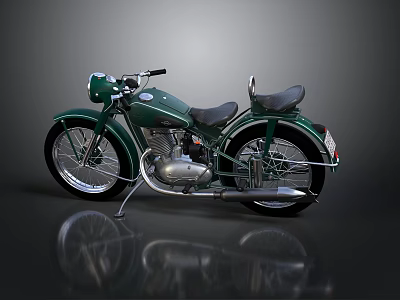 Green Vintage Motorcycle With Black Seat And Shiny Metal Retro Design 3d model