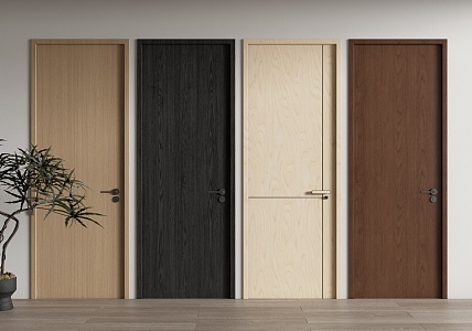 Single door swing door bedroom door wooden door wood potted plant 3d model