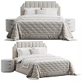 Modern Double Bed With Upholstered Headboard Plush Quilt And White Nightstands