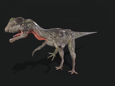 Realistic Green And Red Dinosaur Model With Open Mouth On Black Background 3d model