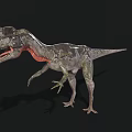 Realistic Green And Red Dinosaur Model With Open Mouth On Black Background
