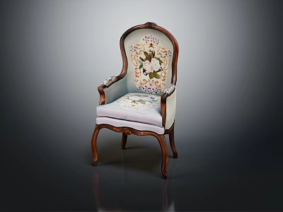 Elegant Single Sofa With Wooden Frame And Floral Embroidery On Light Colored Backrest 3d model