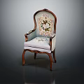 Elegant Single Sofa With Wooden Frame And Floral Embroidery On Light Colored Backrest