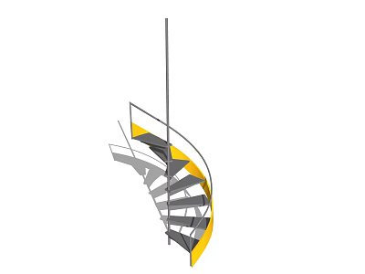 Modern Spiral Staircase Design With Yellow And Gray Steps And Metal Railings 3d model