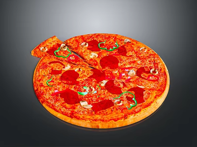Delicious Pepperoni Pizza With Green Peppers Mushrooms Melted Cheese And Crispy Crust 3d model