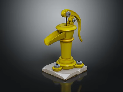 Vibrant Yellow Manual Water Pump With Sturdy White Base And Metal Parts 3d model
