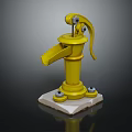 Vibrant Yellow Manual Water Pump With Sturdy White Base And Metal Parts