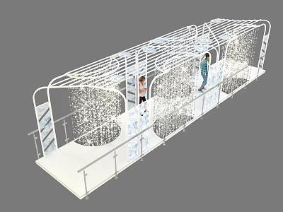 White Hollow Structure Installation With Transparent Elements And People Inside 3d model