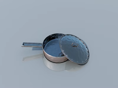 Stainless Steel Silver Frying Pan with Lid on Smooth Gray Background 3d model