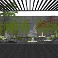 Serene Courtyard Garden Design With Wooden Pergola Bamboo Rocks And Red Maple Tree
