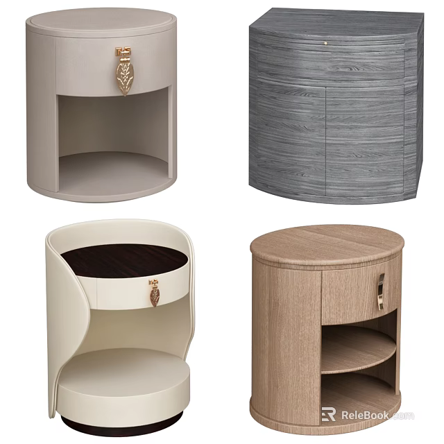 Modern Contemporary Bedside Tables With Round Design Drawers And Open Shelf Storage 3d model 