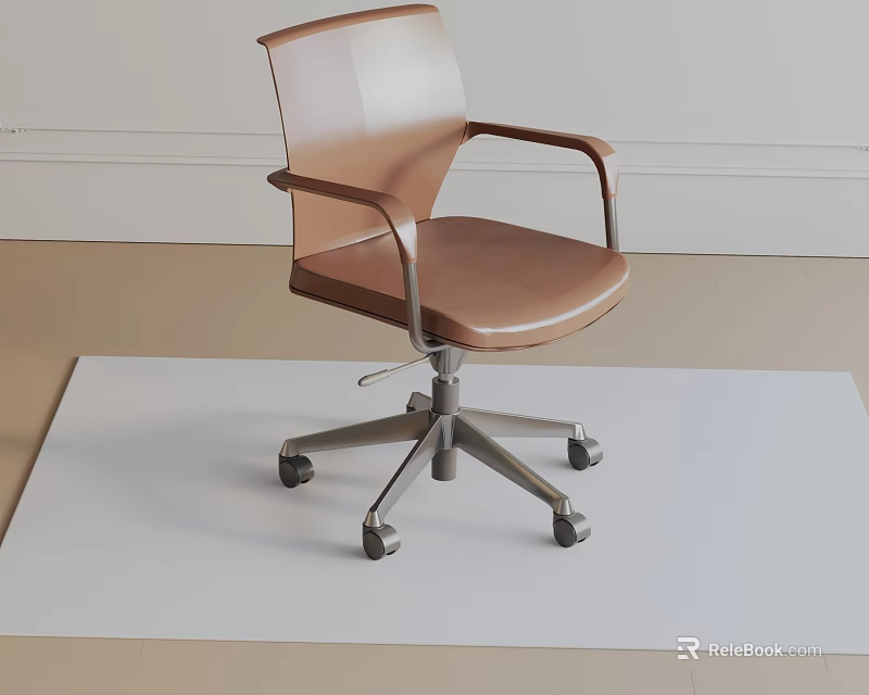 Modern Office Chair with Brown Seat and Backrest Metal Armrests and Silver Five-Star Casters 3d model 