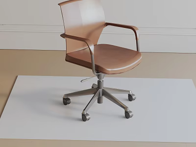 Modern Office Chair with Brown Seat and Backrest Metal Armrests and Silver Five-Star Casters 3d model