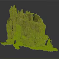 Craggy Rocky Mountain Scene Structure With Layered Cliffs And Miniature Building