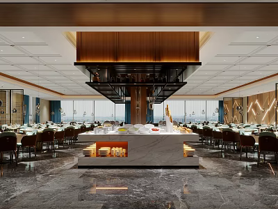Elegant Modern Restaurant Interior With Marble Dining Tables Comfortable Chairs And Soft Lighting 3d model