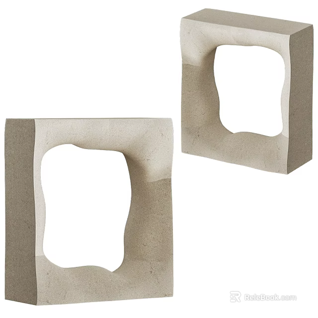 Modern Sculptural Side Tables With Hollow Geometric Design And Neutral Concrete Finish 3d model 
