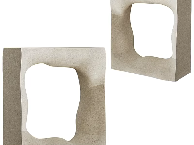 Modern Sculptural Side Tables With Hollow Geometric Design And Neutral Concrete Finish 3d model