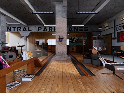 Central Park Lanes Fitness Space With Bowling Lanes Wooden Floors And Leisure Zone 3d model
