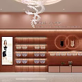 Elegant Modern Shop Front Desk Interior With Pink Walls And Wooden Display Cabinets