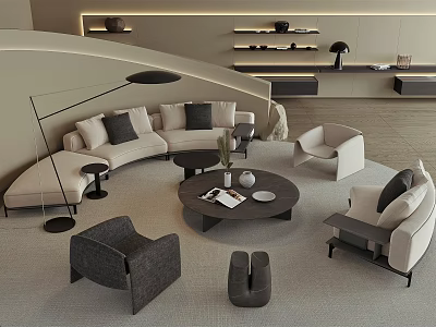 Modern Living Room Sofa And Coffee Table Set With Neutral Tones Accent Chairs And Decor 3d model