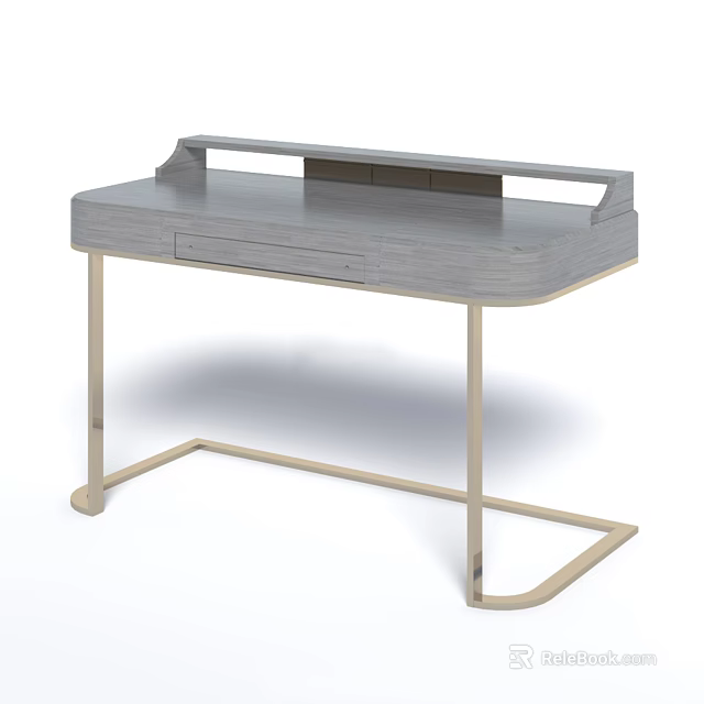 Modern Dressing Table Design With Light Gray Countertop And Golden Metal Legs 3d model 