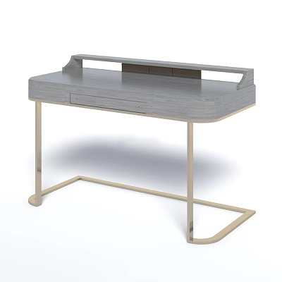 Modern Dressing Table Design With Light Gray Countertop And Golden Metal Legs 3d model