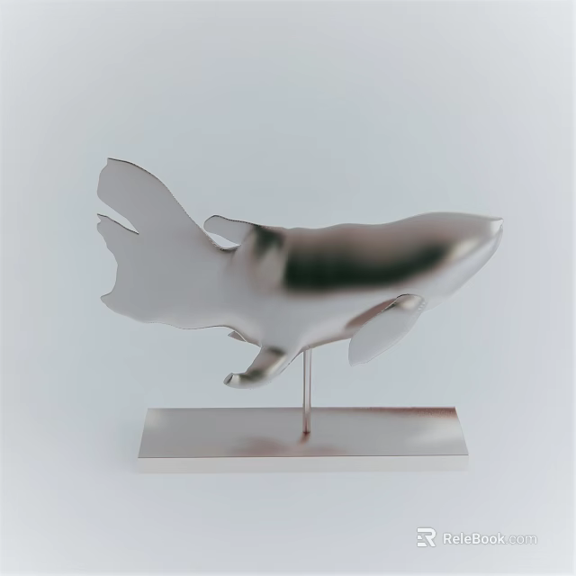 Whale Shaped Metallic Decorative Ornament Set With Modern Minimalist Base 3d model 