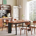 Wooden Dining Table Set With Chairs Vase Flowers Kitchen Refrigerator And Window Light