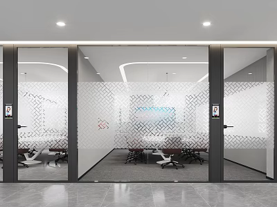 Modern Office Interior With Glass Partitions And Meeting Room Setup 3d model