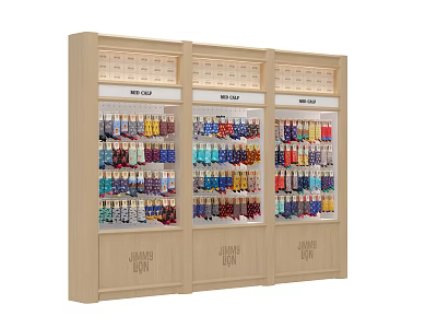 Wooden Retail Display Shelf With Organized Colorful Men's Women's Kids Socks 3d model