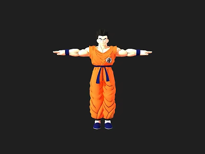 Anime Style Fictional Character In Orange Costume Blue Belt Standing Arms Extended Pose 3d model