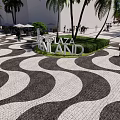 Modern Plaza Landscape Featuring Wave Pattern Pavement Circular Central Area And Palm Trees 3d model