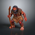 Prehistoric Caveman Character With Spear Ragged Clothing And Muscular Build