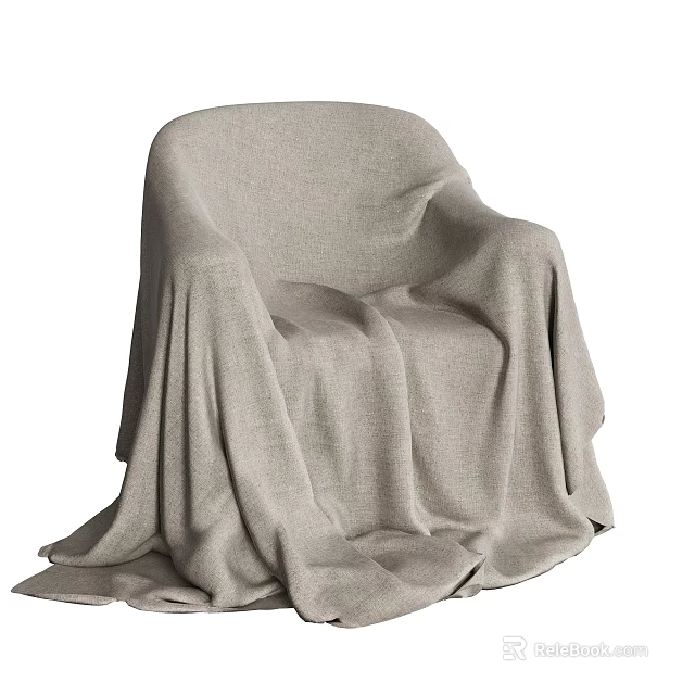 Soft Light Gray Blanket Draped Over Comfortable Chair With Cozy Texture 3d model 