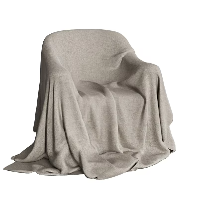 Soft Light Gray Blanket Draped Over Comfortable Chair With Cozy Texture 3d model